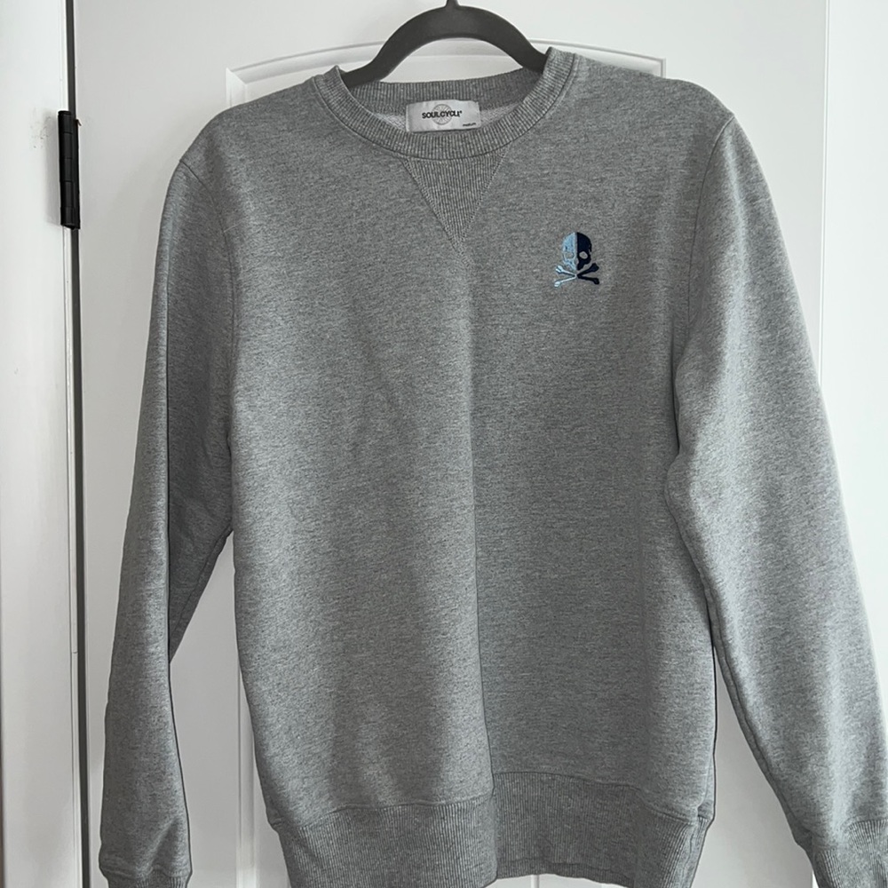 SoulCycle Crewneck Sweatshirt w/ Split Skull Embroidered / Gray & Blue